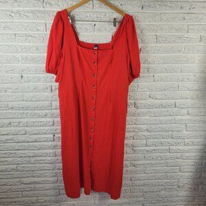 Old Navy Womens Dress XXL Plus Midi Puff Sleeve Pleated Smocked Red SWE143E